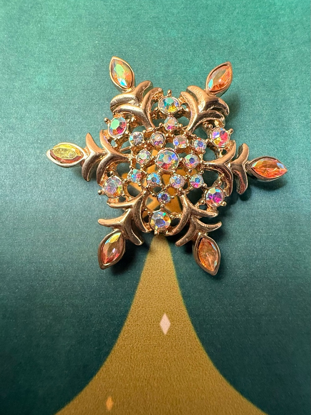 Gold-Tone Aurora Borealis Crystal Snowflake Brooch